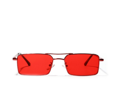 Europe and the United States double beam small box box metal light red sunglasses female anti-UV sunglasses men's flat mirror