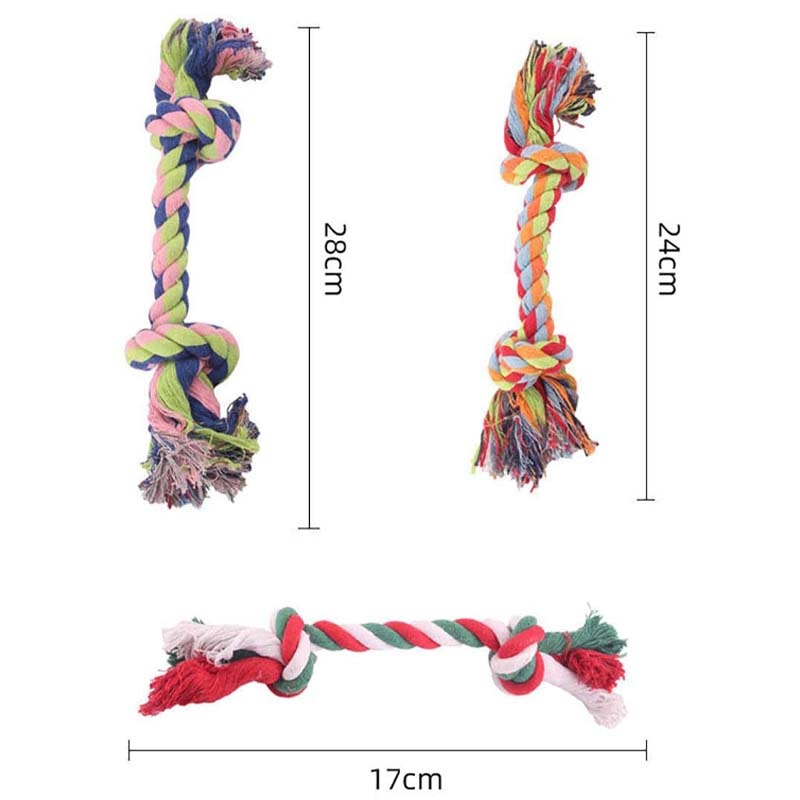 Pet Dog Puppy Double Knot Chew Rope Knot Toys Clean Teeth Durable Braided Bone Rope Pet Molar Toy Pet Supplies Random Color